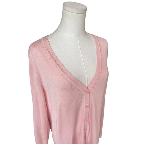Talbots Pink Cardigan Sweater Size M Long Cotton Lightweight Oversized Dainty - Picture 3 of 10